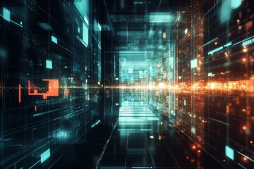 Obraz premium A futuristic cityscape with a neon glow and a sense of motion