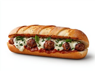 Delicious Meatball Sub Sandwich with Marinara and Mozzarella Cheese