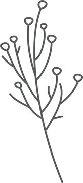 Simple grey floral branch, isolated, white background, design element