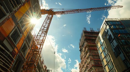 Fototapeta premium Urban Construction Site Under Sunny Sky