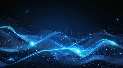 Abstract Blue Wave Digital Art: Glowing Particles and Dynamic Flow