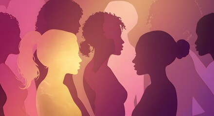 Abstract Silhouettes of Diverse Women in Warm Tones