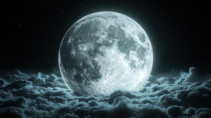 Full moon rising above dark clouds at night, ideal for space projects (1)