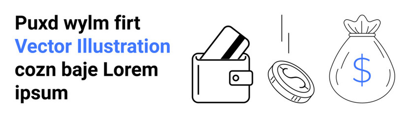 Wallet with credit cards, coin dropping into piggy bank and money bag with dollar sign. Ideal for financial planning, savings, banking, budgeting, investments, money management, personal finance