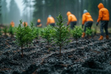Obraz premium Replanting Trees in Deforested Area for Restoration