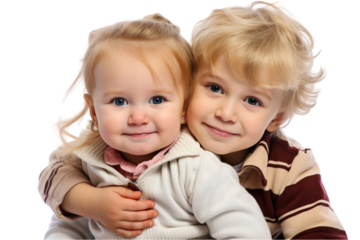 Siblings Hugging - Family Bond Captured Isolated on Transparent Background