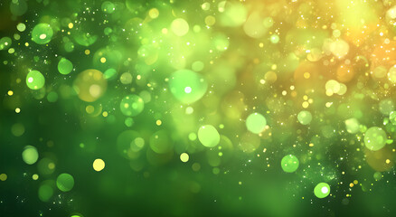 Obraz premium Green and Gold Bokeh Abstract Background, Soft Light Glow with Sparkling Particles, AI GENERATIVE 