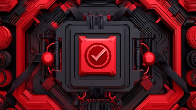 Red and Black 3D Render: Abstract Technology Success Symbol AI Generated