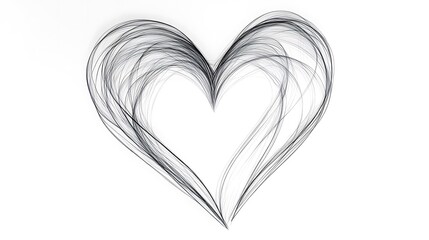 Abstract grayscale heart shape formed by thin, interwoven lines on white background. (1)