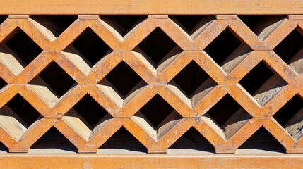 Geometric Pattern of Interlocking Diamond Shapes in Rustic Orange and Brown Materials Displaying Detailed Texture and Industrial Aesthetic