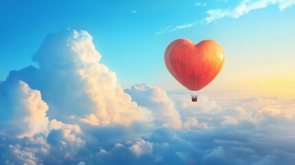 Fototapeta premium Heart-Shaped Helium Balloon Floating Alone in a Serene Blue Sky