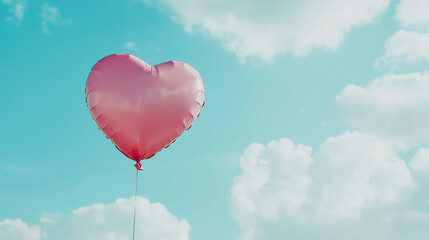 Fototapeta premium Heart-Shaped Helium Balloon Floating Alone in a Serene Blue Sky