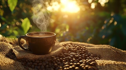 Hot coffee and coffee beans wallpapers