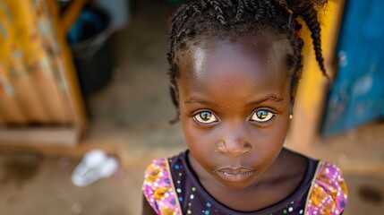 Enthusiastic African schoolgirl engaged in learning within a vibrant elementary classroom setting.