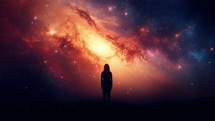 Cosmic Wonder &ndash; A Lone Figure Gazing at the Universe&rsquo;s Vastness
