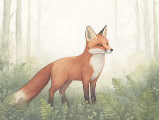 Naklejka premium Majestic Fox in a Misty Forest