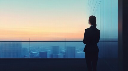 Fototapeta premium Businesswoman Enjoying Office Break While Looking at City Skyline