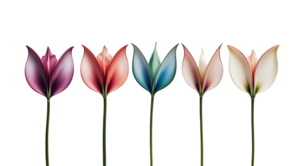 Stunning close-up of colorful flower petals in gradient tones, detailed botanical illustration style with a minimalist and elegant composition