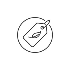 This eco-tag icon signifies sustainable commerce, incorporating a leaf design to highlight environmentally friendly products, promoting conscious consumer choices