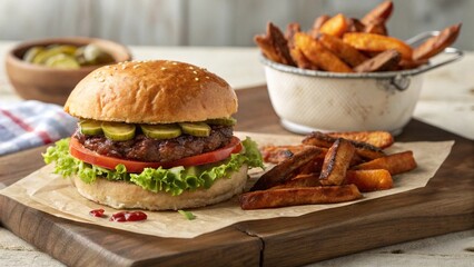 pulled pork sandwich with fries