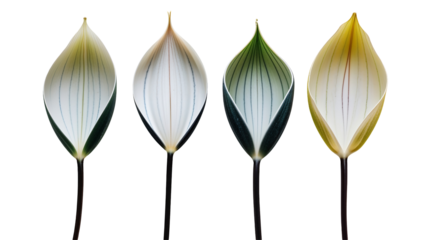Stunning close-up of colorful flower petals in gradient tones, detailed botanical illustration style with a minimalist and elegant composition