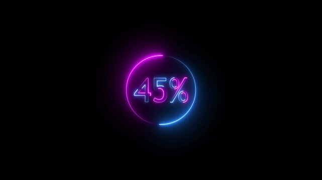  neon glowing 45% text icon animation offer sale discount store price shopping template banner text letter sign symbol on black
