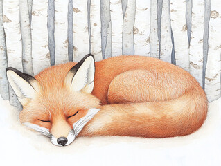 Obraz premium Sleepy Fox in a Winter Forest