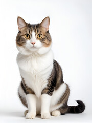 Obraz premium Cute Manx Cat: A Manx cat with its tailless body and round eyes sitting proudly against a white background.