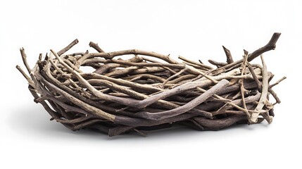 Realistic bird nest twigs isolated images