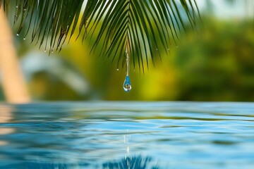 A beautiful tropical sunset featuring palm trees framing a vividly colorful ocean horizon, evoking a serene and tranquil feeling, perfectly capturing the magnificence of nature's twilight display