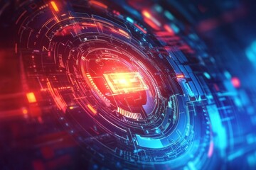 Obraz premium Explore a vibrant abstract design showcasing glowing robotic patterns and dynamic colors. This image captures the essence of technology and innovation.
