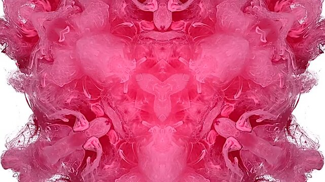 Abstract chaotic pink pattern on a white background. The concept of creating a cosmic galaxy.  Psychological test. A sticky screensaver. Pink background made of watercolor ink. Esoteric kaleidoscope