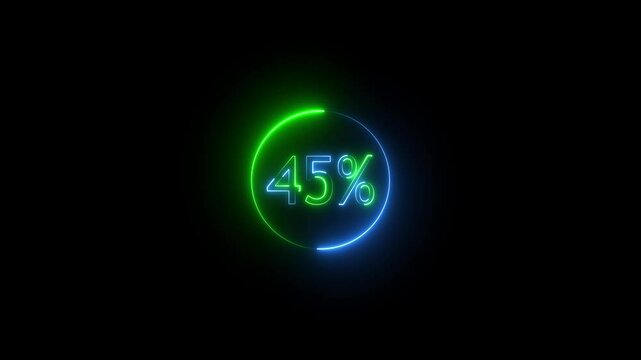  neon glowing 45% text icon animation offer sale discount store price shopping template banner text letter sign symbol on black