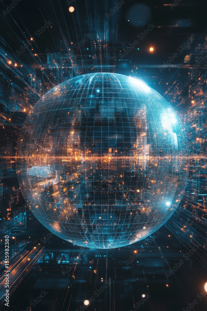 Poster this abstract globe represents artificial intelligence within an empty space, showcasing a futuristi