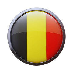 Fototapeta premium Glossy Belgium Flag Button 3D Render of Belgian National Emblem