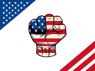 Fist painted in usa flag colors, american patriotic 4th july designs, fist vector