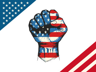 USA Flag Color Fist Vector Fist Painted in USA Flag Color Patriotic Fist Vector for July 4th Day