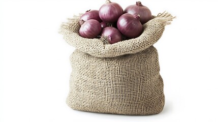 Red onions in burlap bag pictures