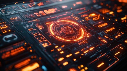 Futuristic HUD interface with glowing circles and data streams