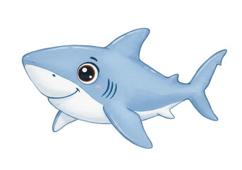 Obraz premium Cute Smiling Shark Illustration in Watercolor Style Isolated on Transparent Background, Cut out