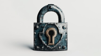 Vintage Metal Padlock with Keyhole on White Background