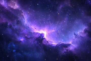 Fototapeta premium Stunning violet celestial backdrop showcasing an ethereal nebula, captivating stellar clusters, and shimmering cosmic dust perfect for sci-fi projects and astrophotography lovers