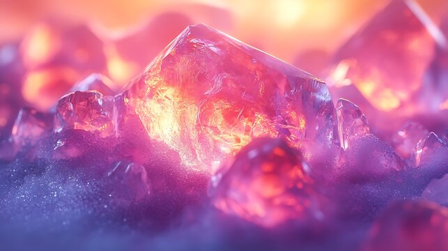 Ultra-detailed floating crystalline shards reflecting vibrant neon pink blue and purple hues