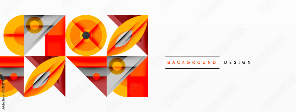 Aufkleber Geometric abstract composition with intersecting shapes, circles, triangles, and gradients, blending vibrant colors and dynamic contrasts to create a modern, futuristic visual design