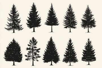 Diverse silhouettes of unique christmas trees for holiday designs, brochures, posters, and festive creative projects showcasing different sizes and shapes for christmas cheer
