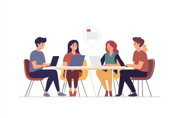 Casual multiage business people working with laptops while talking of they new project together in modern startup