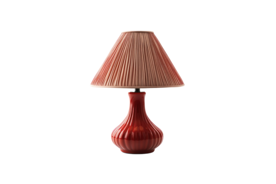 A vintage-style red lamp with a ceramic base and a pleated fabric shade, adding a touch of retro charm.