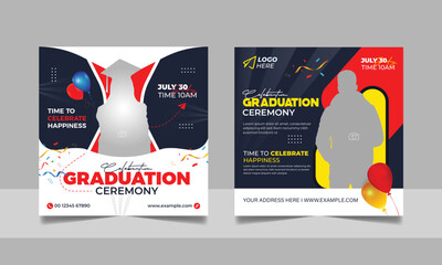 Graduation event greeting social media post education celebration square flyer wishes banner template with photo frame design set	