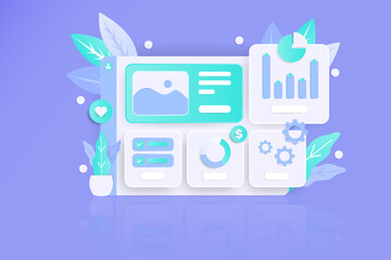 Fototapeta premium Dashboard interface design, charts, plants background