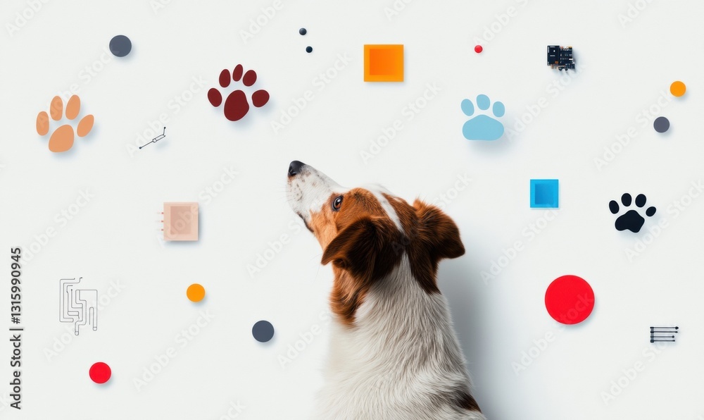 Poster Innovative Pet Tech Visualization Minimalist Geometric Design Exploring Smart Canine Connectivity with Playful Digital Branding Aesthetics